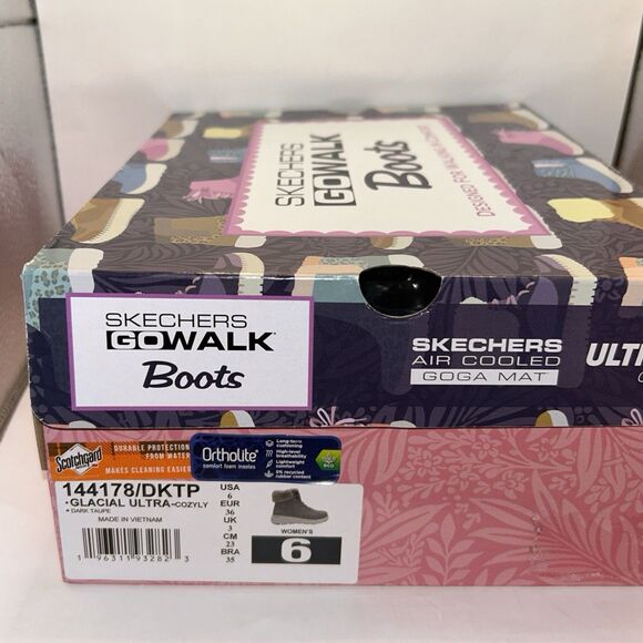 Skechers Go Walk Glacial Waterproof Winter Boots Womens 6 Dark Taupe NIB - Picture 16 of 16